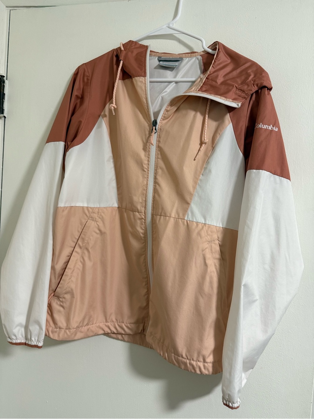 Columbia Women's Colorblock Hooded Windbreaker - Cream, Salmon